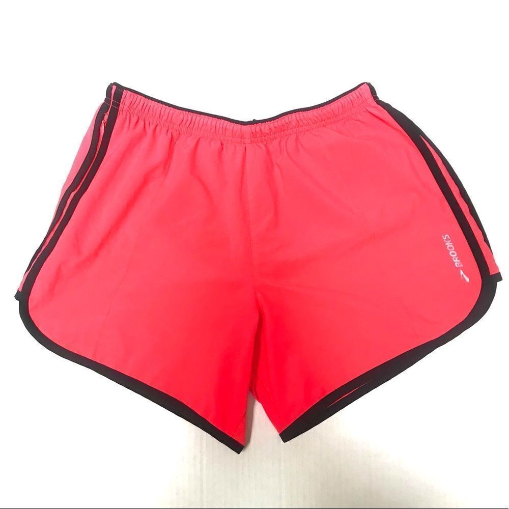 Brooks neon coral pink drawstring running shorts S
